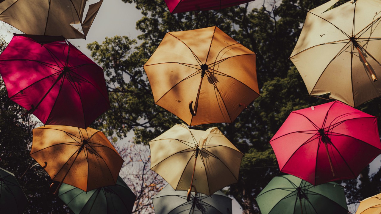 Red Umbrella Under Sunny Sky